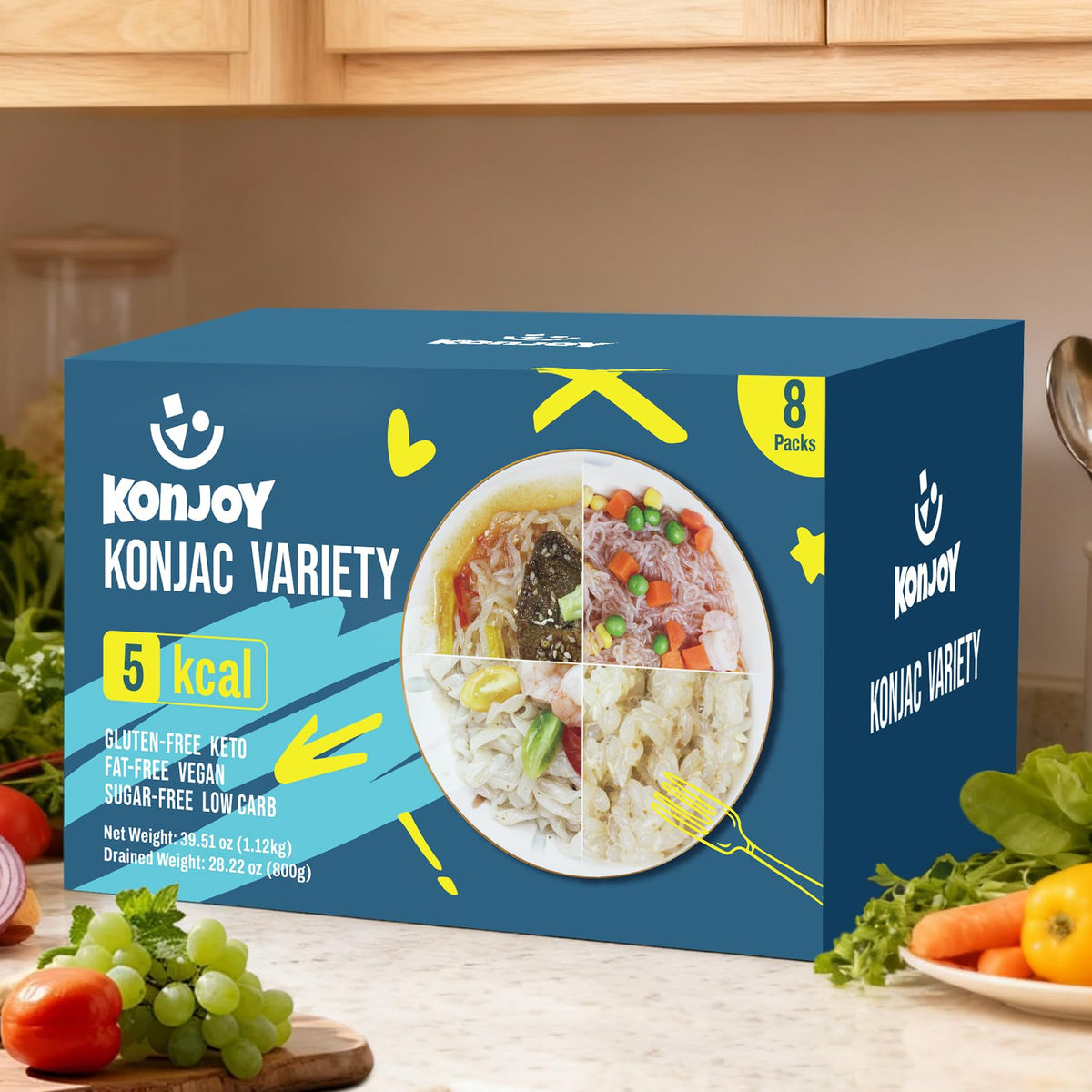 KONJOY Konjac Noodles 8-pack display—variety for quick meal prep