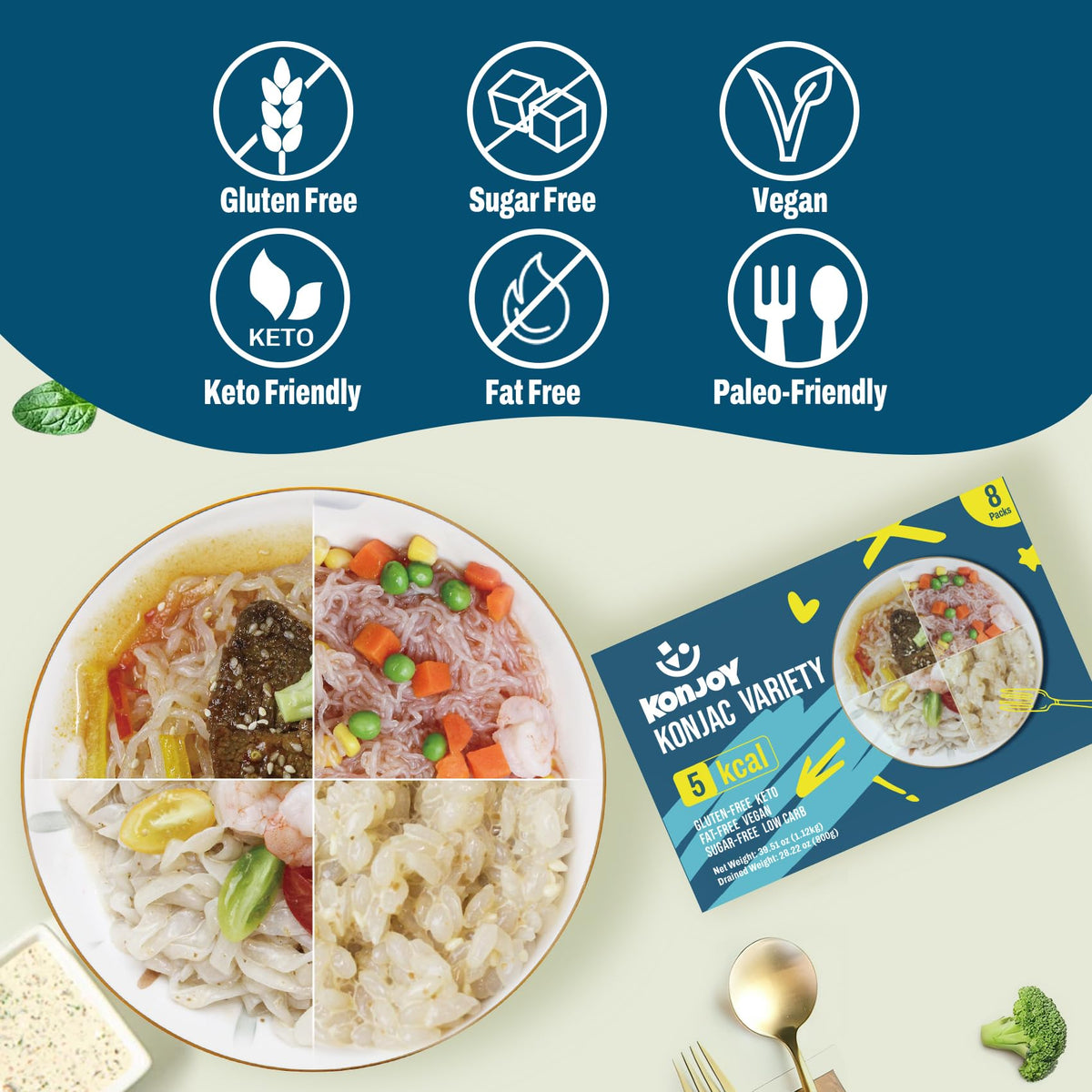 KONJOY Konjac Noodles fettuccine twirls—great sauce absorption for keto-friendly dinners