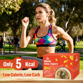 KONJOY Konjac noodles ingredients panel highlights vegan and gluten-free benefits.