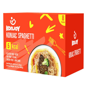 KONJOY Konjac noodles packaging shows a low-calorie plant-based pasta option.
