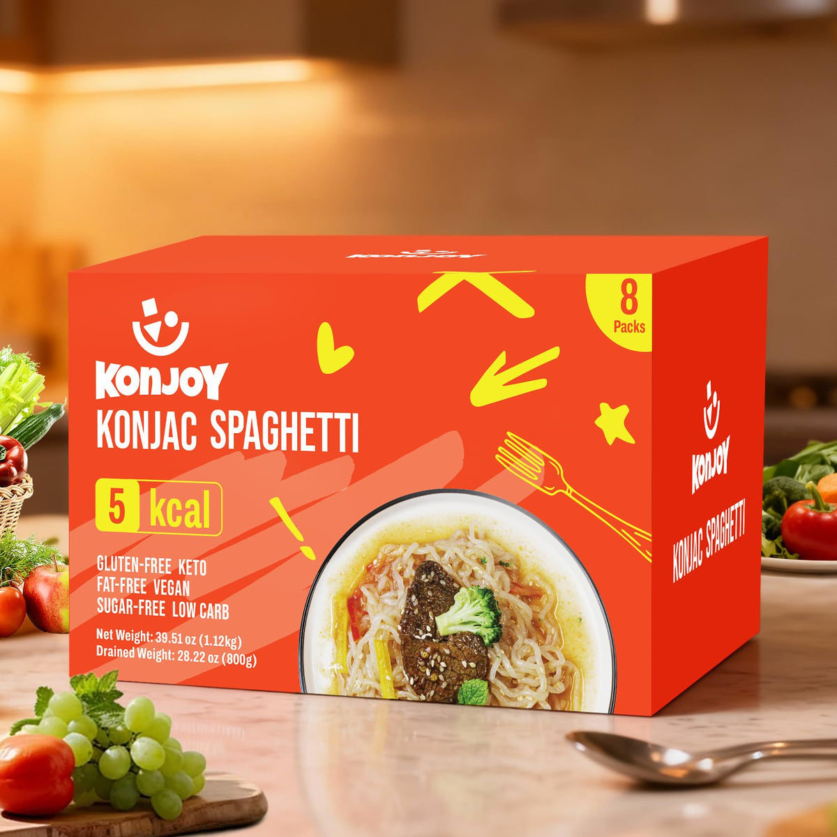 KONJOY Konjac noodles pre-cooked and ready to heat for fast meals.