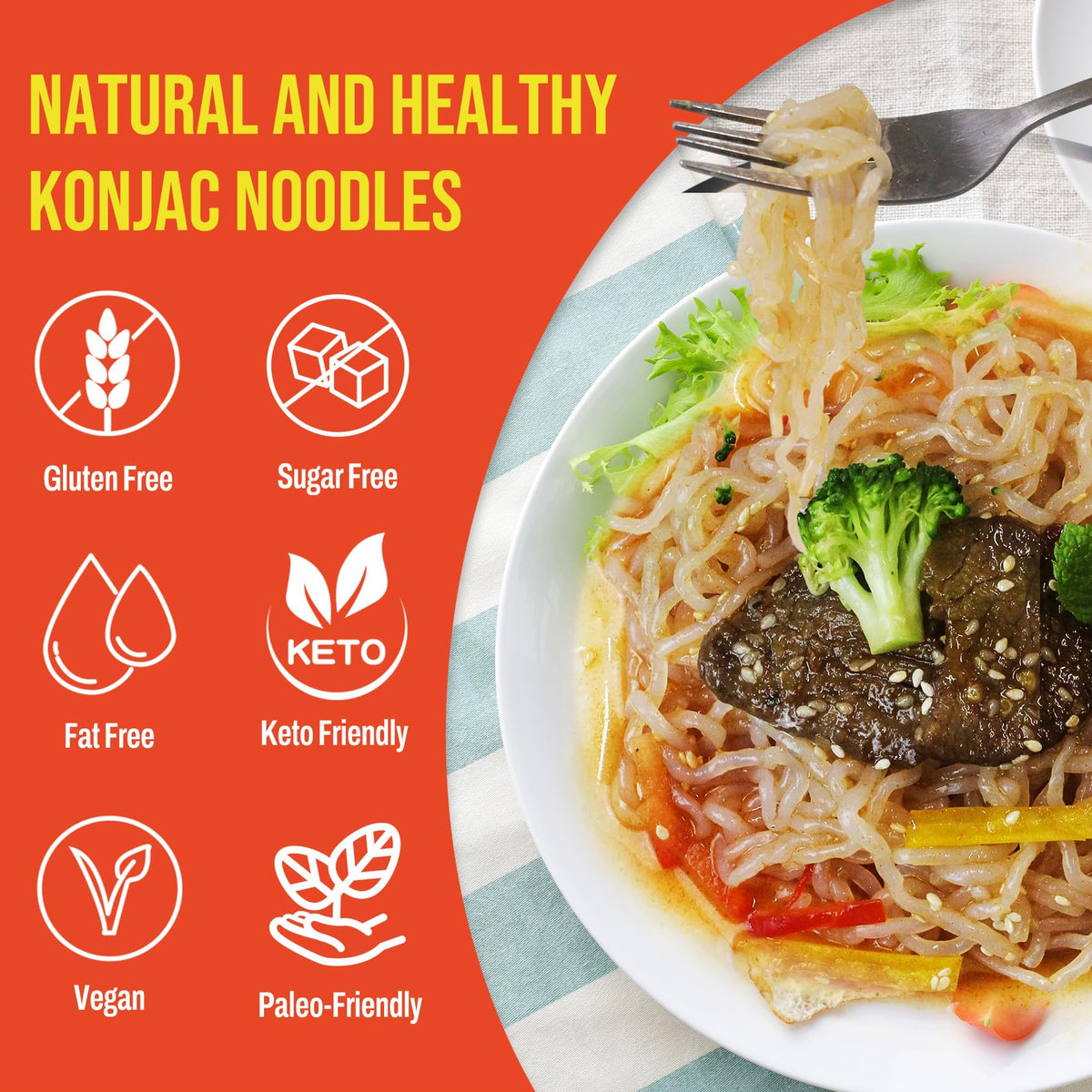 KONJOY Konjac noodles ready-to-eat pack highlights quick meal convenience.