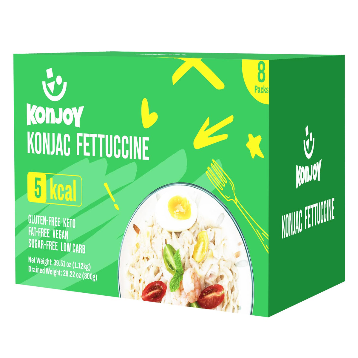 KONJOY Konjac Noodles Shirataki Fettuccine pack ready to eat for quick, low-calorie meals.