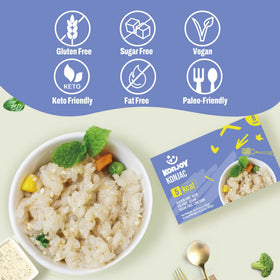 KONJOY Konjac Rice ready-to-eat pack shown for fast meal prep.