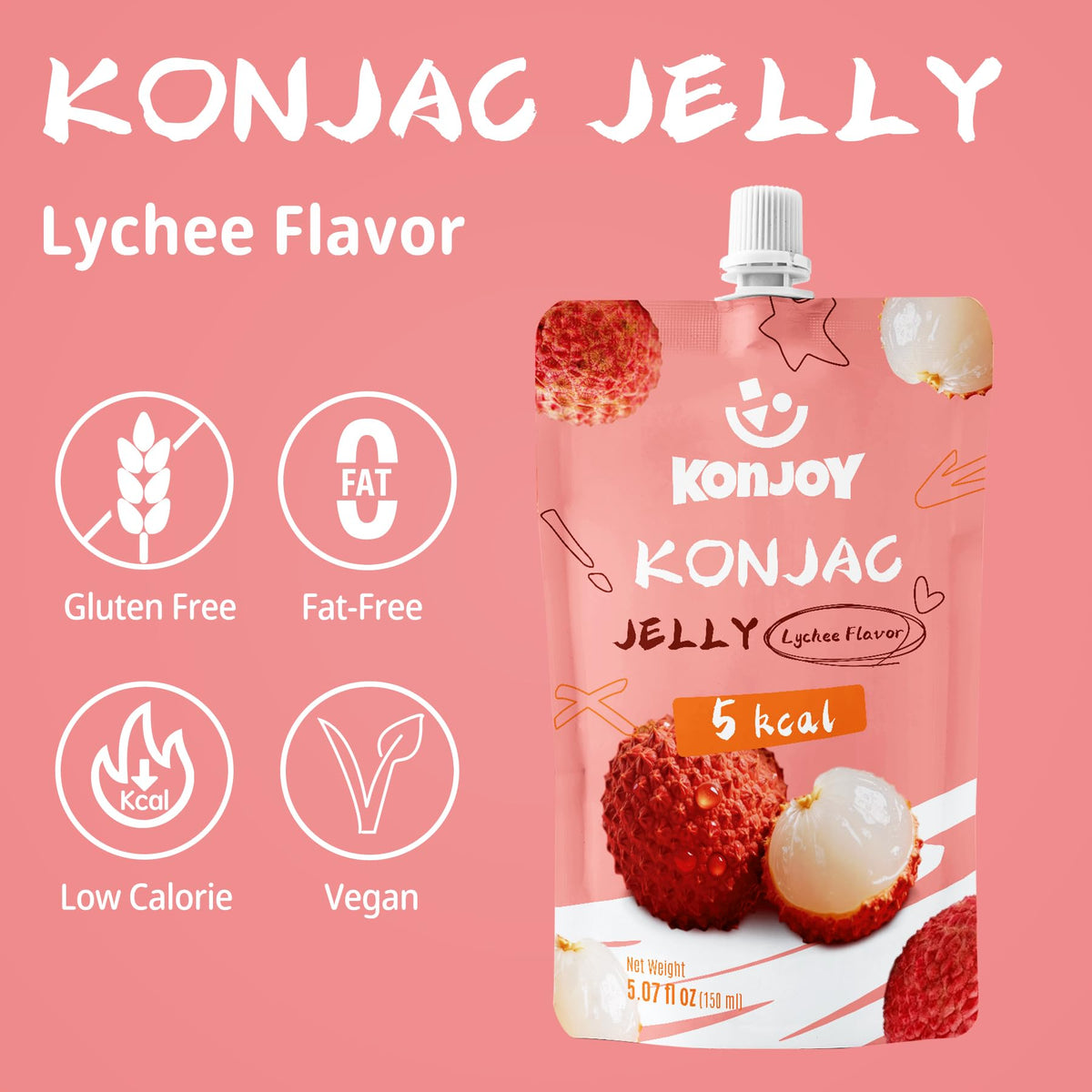 KONJOY lychee flavor drinkable jelly texture close-up for a tasty sip