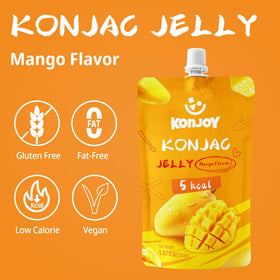 KONJOY Konjac Jelly Mango flavor close-up shows juicy texture.