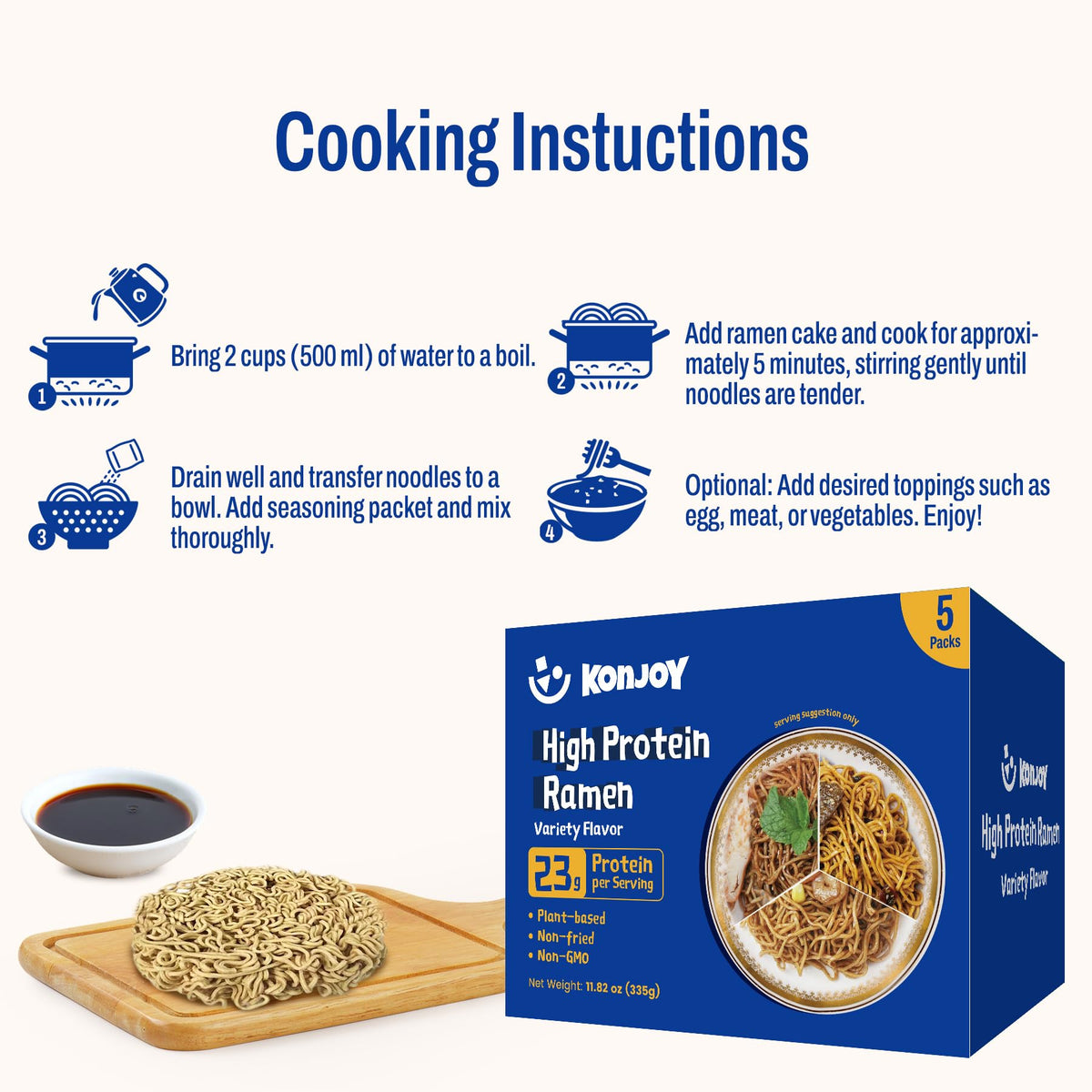 KONJOY nutrition label highlights high protein and vegan ingredients
