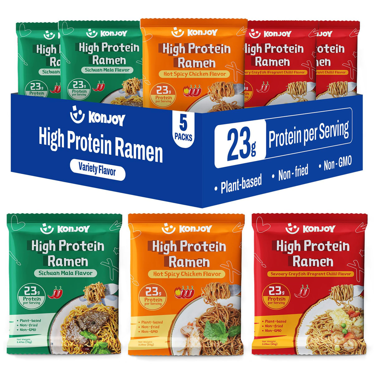 KONJOY Protein Ramen variety pack box front for easy meals