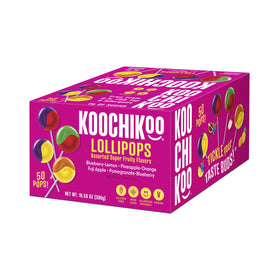 KOOCHIKOO assorted fruit flavors lollipops in a display for gluten-free tasting