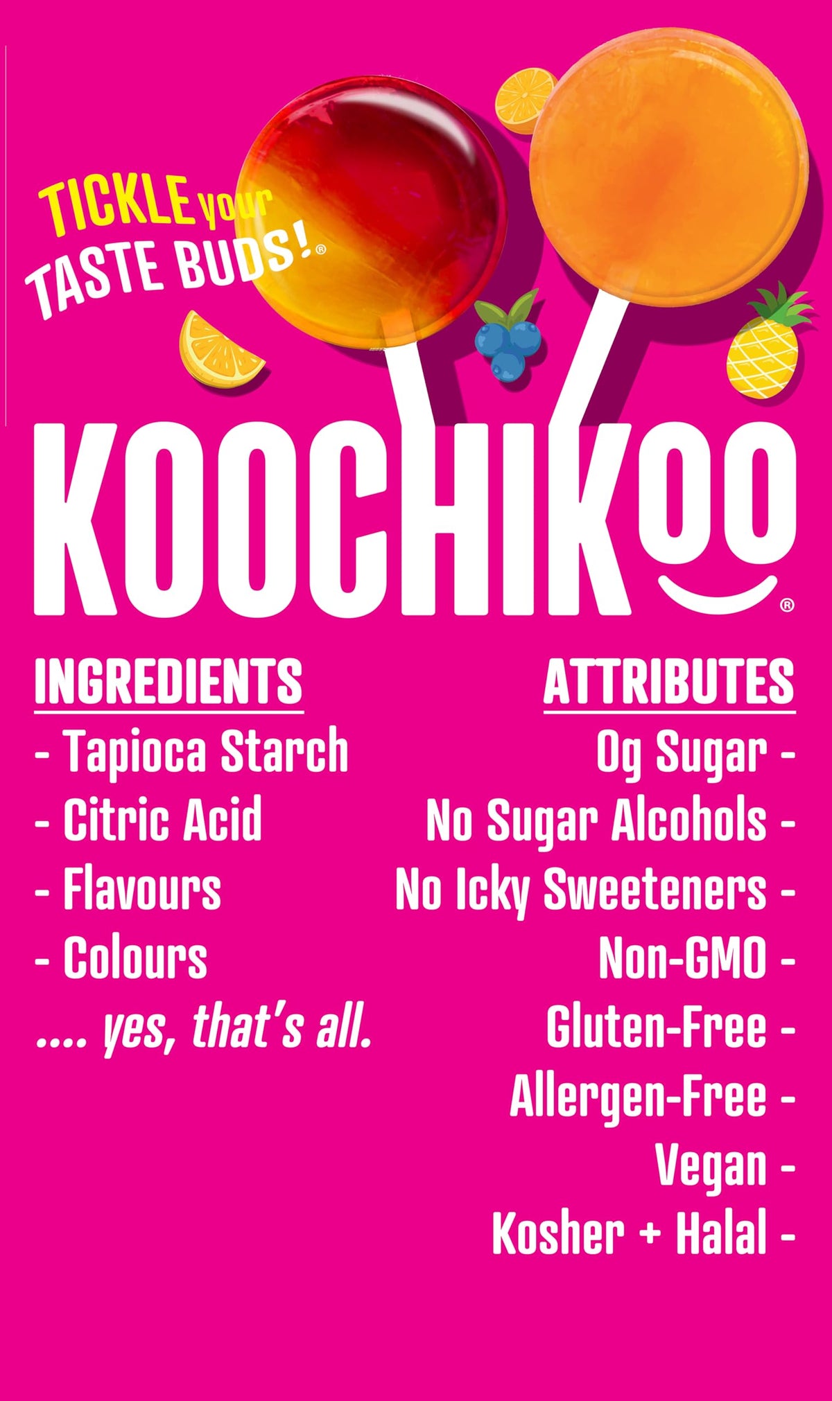 KOOCHIKOO long-lasting fruity flavor lollipops showcased in vibrant color
