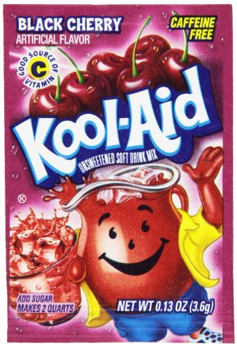Kool-Aid Black Cherry Unsweetened envelopes for customizable flavor and refreshment.