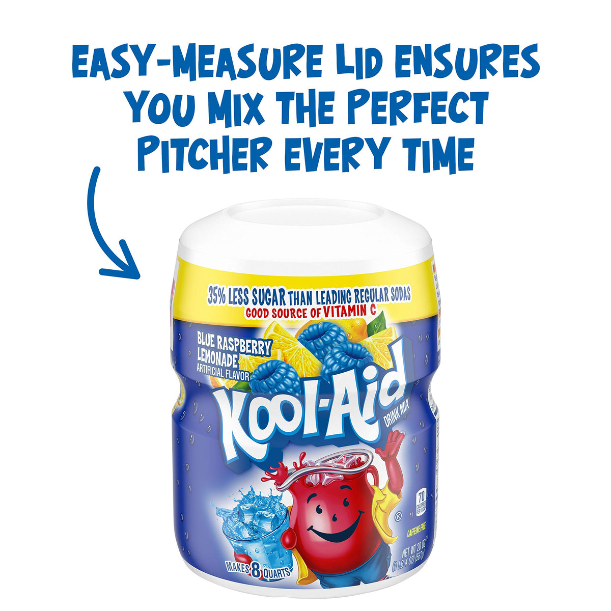 Kool-Aid Blue Raspberry Lemonade on the table for family on-the-go refreshment.
