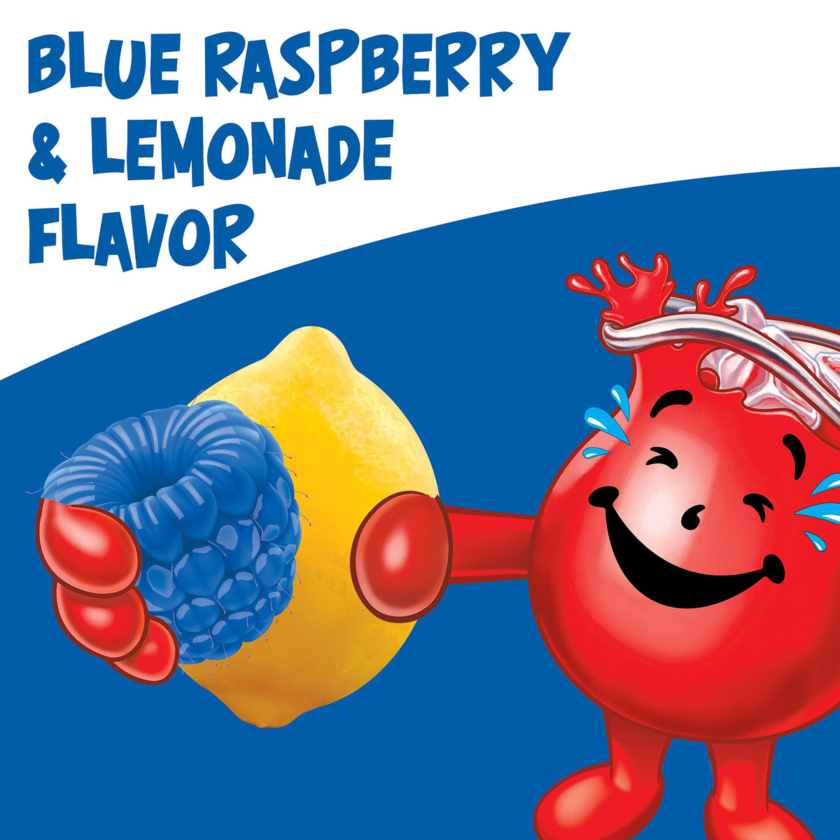 Kool-Aid Blue Raspberry Lemonade scoop with resealable lid for easy measuring.