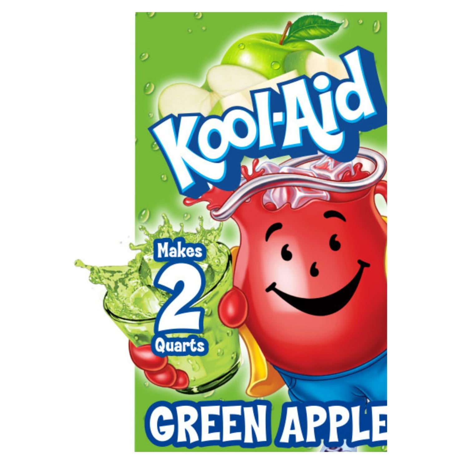 Kool-Aid Green Apple drink mix packet ready to mix for a refreshing, zero-calorie beverage.