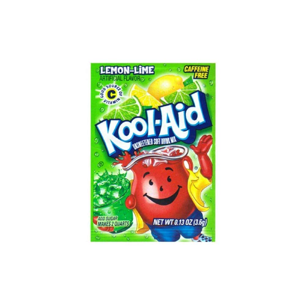 Kool-Aid Lemon Lime drink mix envelopes for quick, refreshing beverages on the go.