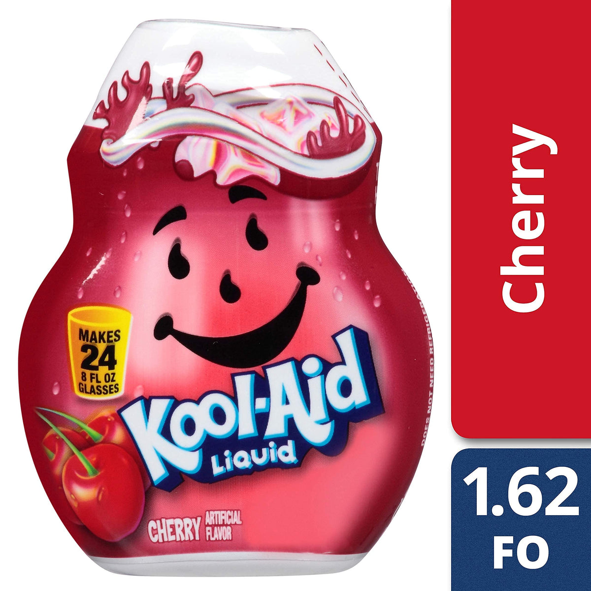 Kool-Aid Liquid Drink Mix cherry in glass, zero sugar refreshment.