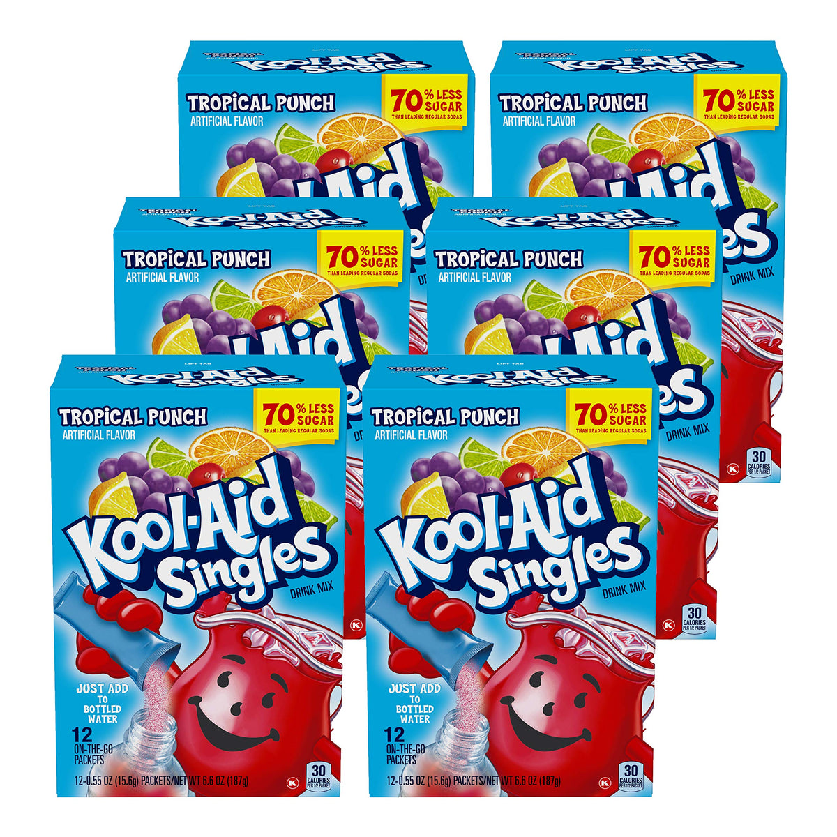 Kool-Aid Singles Tropical Punch packets ready to mix for a tasty drink
