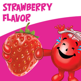 Glass shows Kool-Aid Strawberry unsweetened drink after mixing