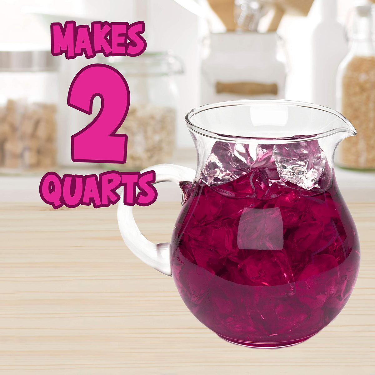 Pouring Kool-Aid Strawberry unsweetened powder into cold water