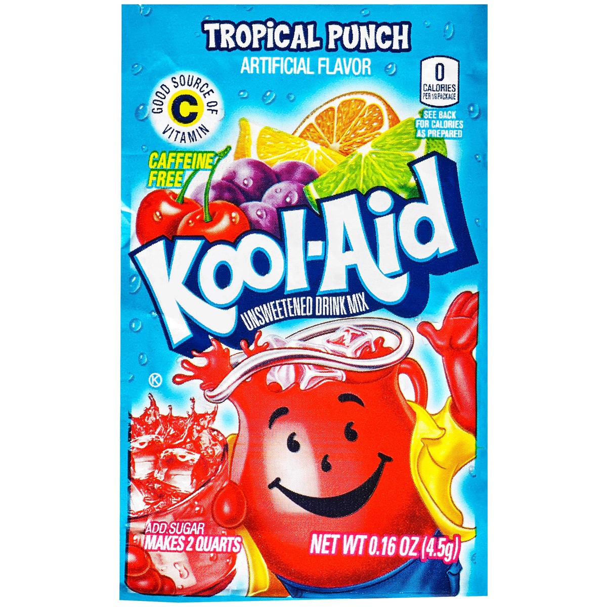 Kool-Aid Tropical Punch packets front view ready to mix for a refreshing drink