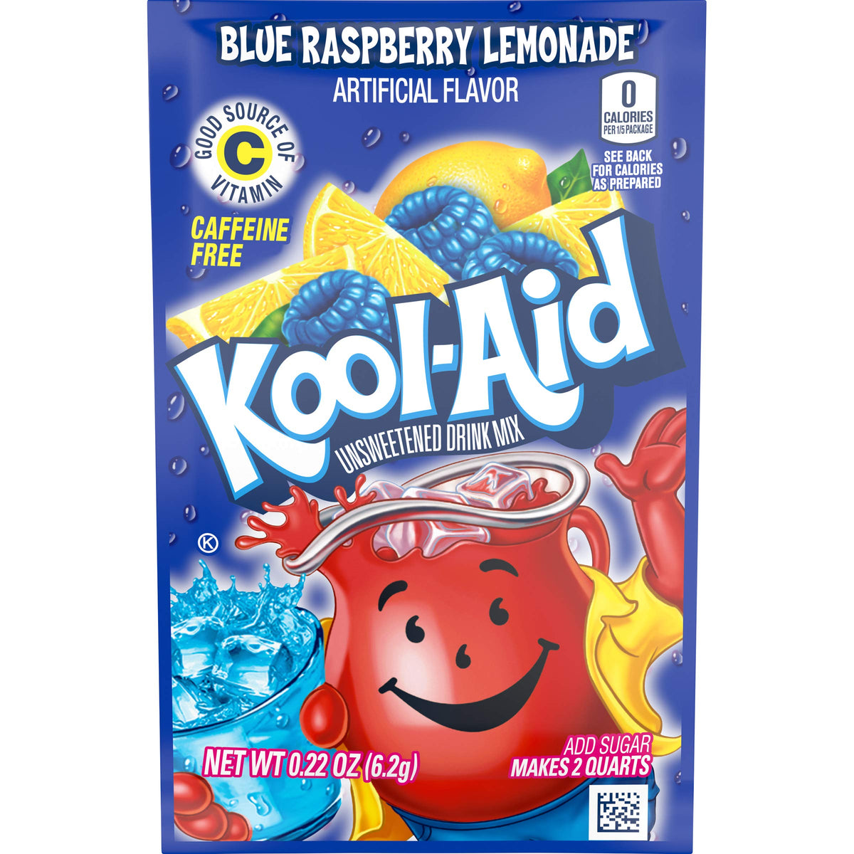 Kool-Aid unsweetened variety pack closeup of a single packet ready for mixing