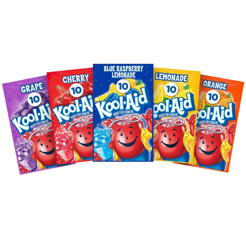 Kool-Aid unsweetened variety pack front label showing 50 packets for family hydration