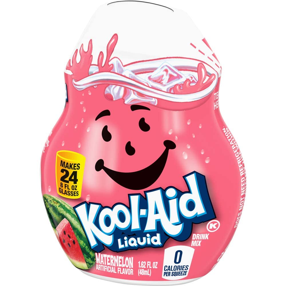 Kool-Aid Watermelon mix packaging shows resealable pack for quick, convenient use.