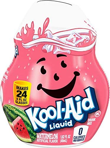 Kool-Aid Watermelon mix poured into a glass for a refreshing zero-sugar drink.