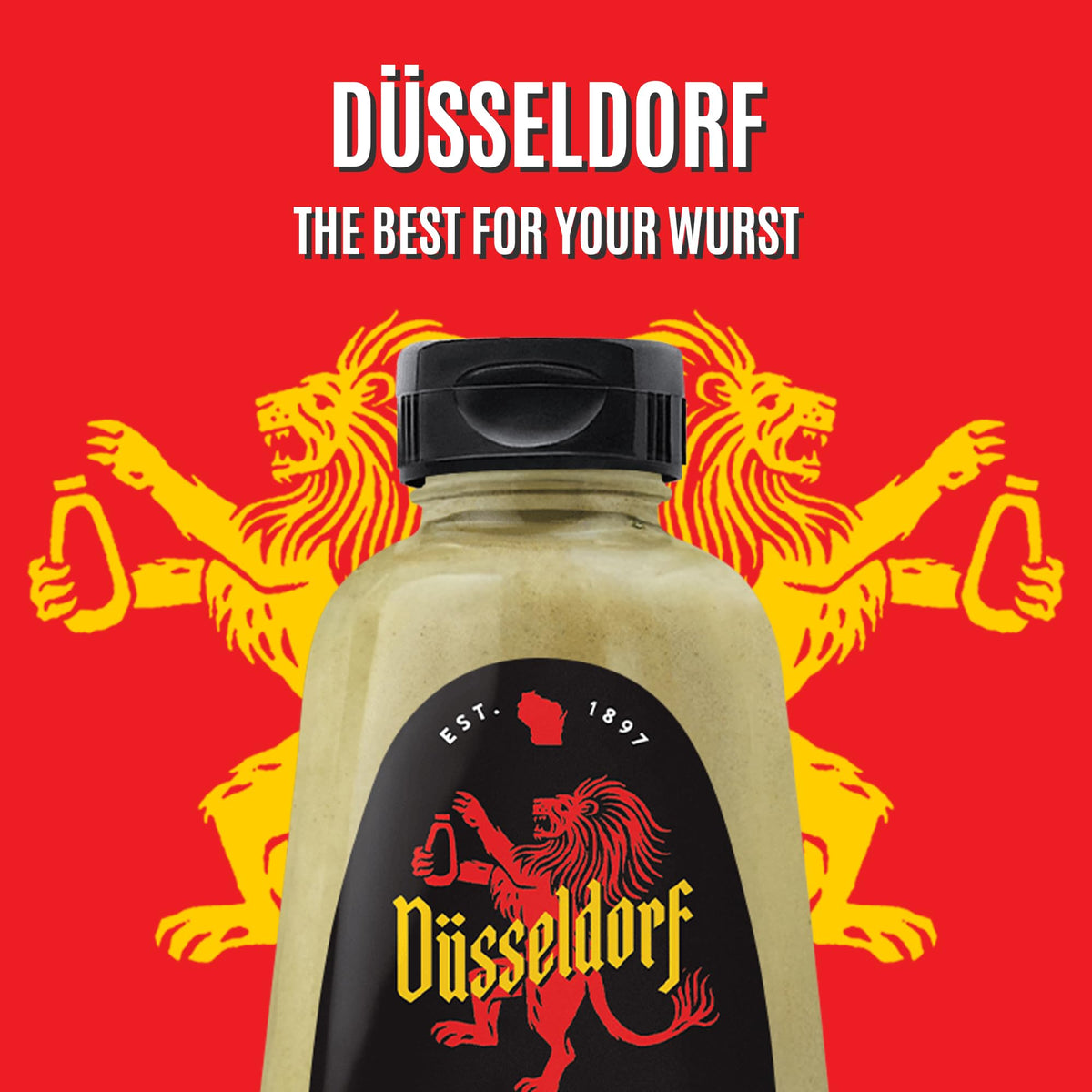 Koops' Dusseldorf Mustard creamy texture shown in a squeeze bottle