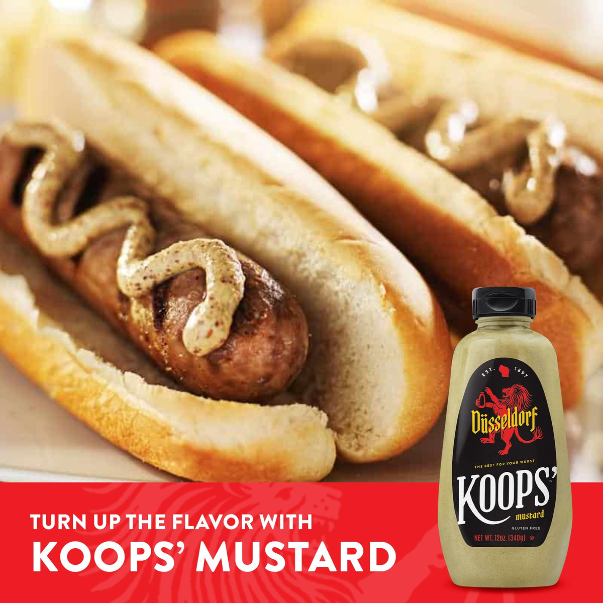 Koops' Dusseldorf Mustard on hot dogs boosts bold flavor