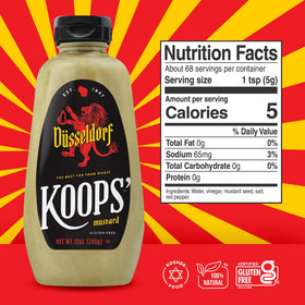 Koops' Dusseldorf Mustard on a sandwich or burger for enhanced flavor