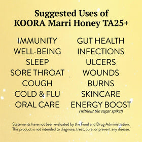 KOORA Marri Honey natural energy boost shown with a spoonful.