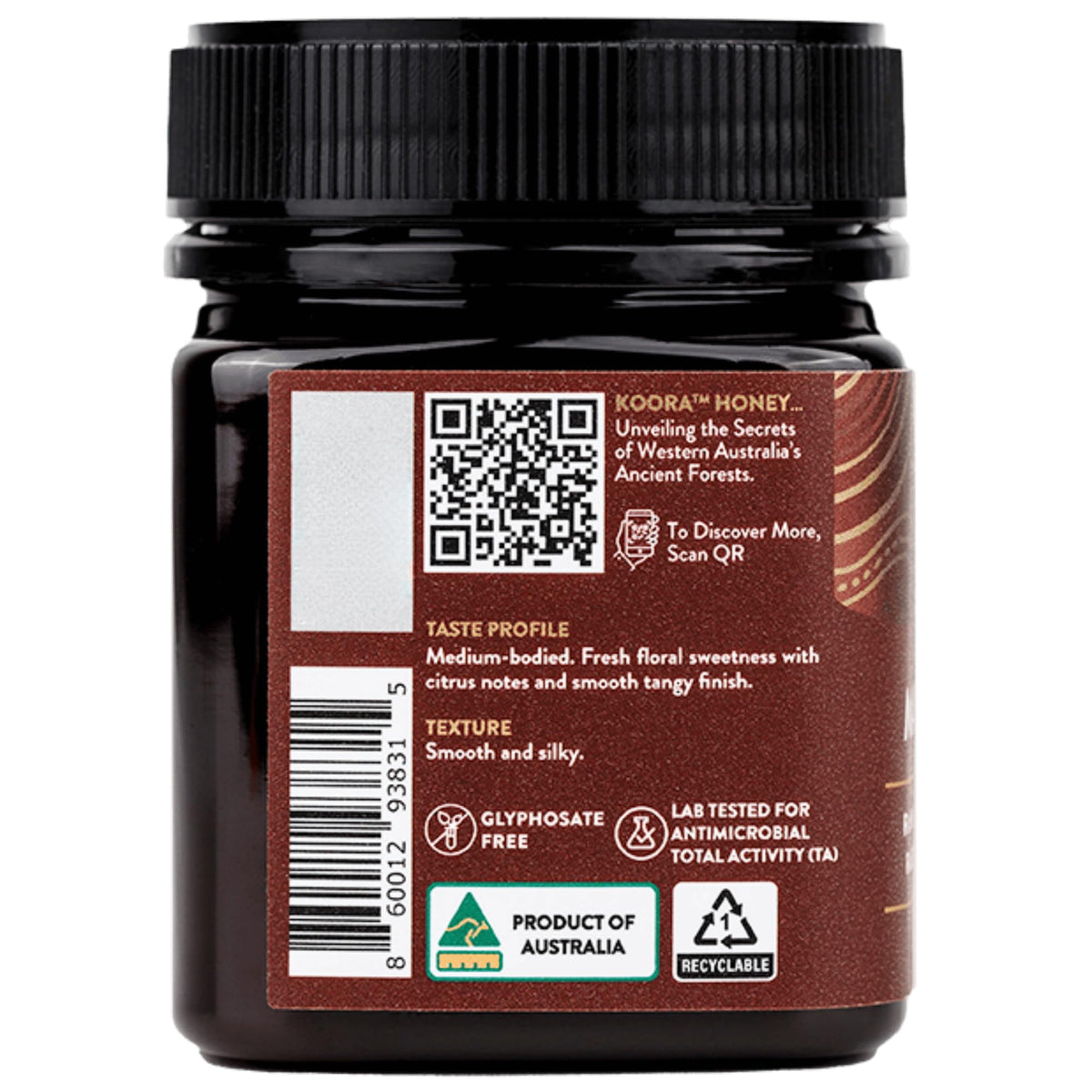 KOORA Marri Honey packaging and label design emphasizing authenticity.