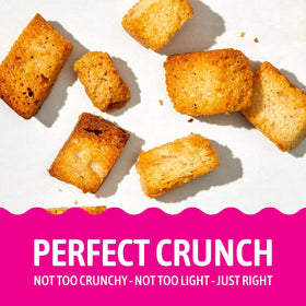 Kooshy Croutons on salad topping showcases crisp texture for greens.