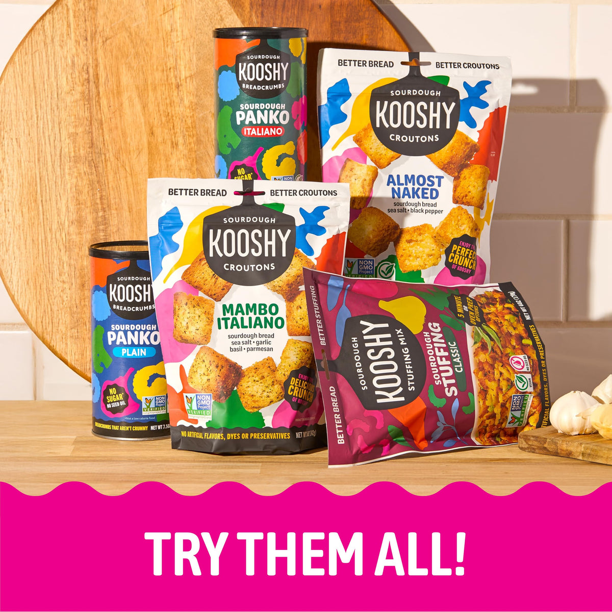 Kooshy Croutons snack-time convenient, flavorful crunch.