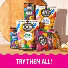 Kooshy Croutons snack-time convenient, flavorful crunch.