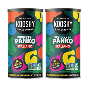 Kooshy Panko Italian Style Breadcrumbs package closeup for a crisp, versatile coating.