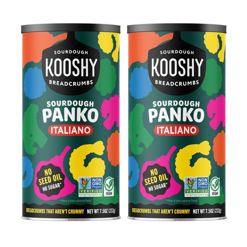 Kooshy Panko Italian Style Breadcrumbs package closeup for a crisp, versatile coating.