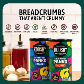 Kooshy Panko Italian Style Breadcrumbs sprinkled on vegetables for a crunchy coating.