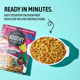 Kooshy Stuffing Mix served in a fluffy bowl.
