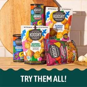 Kooshy variety pack of vegan panko breadcrumbs for multiple recipes.