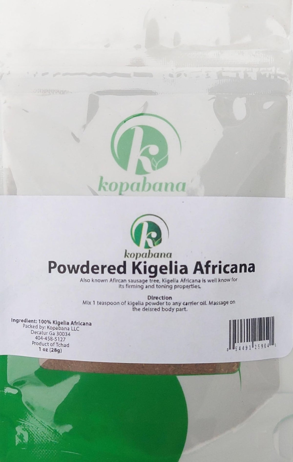 KOPABANA Kigelia Africana powder in a jar for easy skincare rituals.
