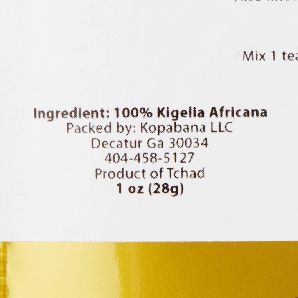 KOPABANA Kigelia Africana powder packaging shows label and ingredients for informed buying.