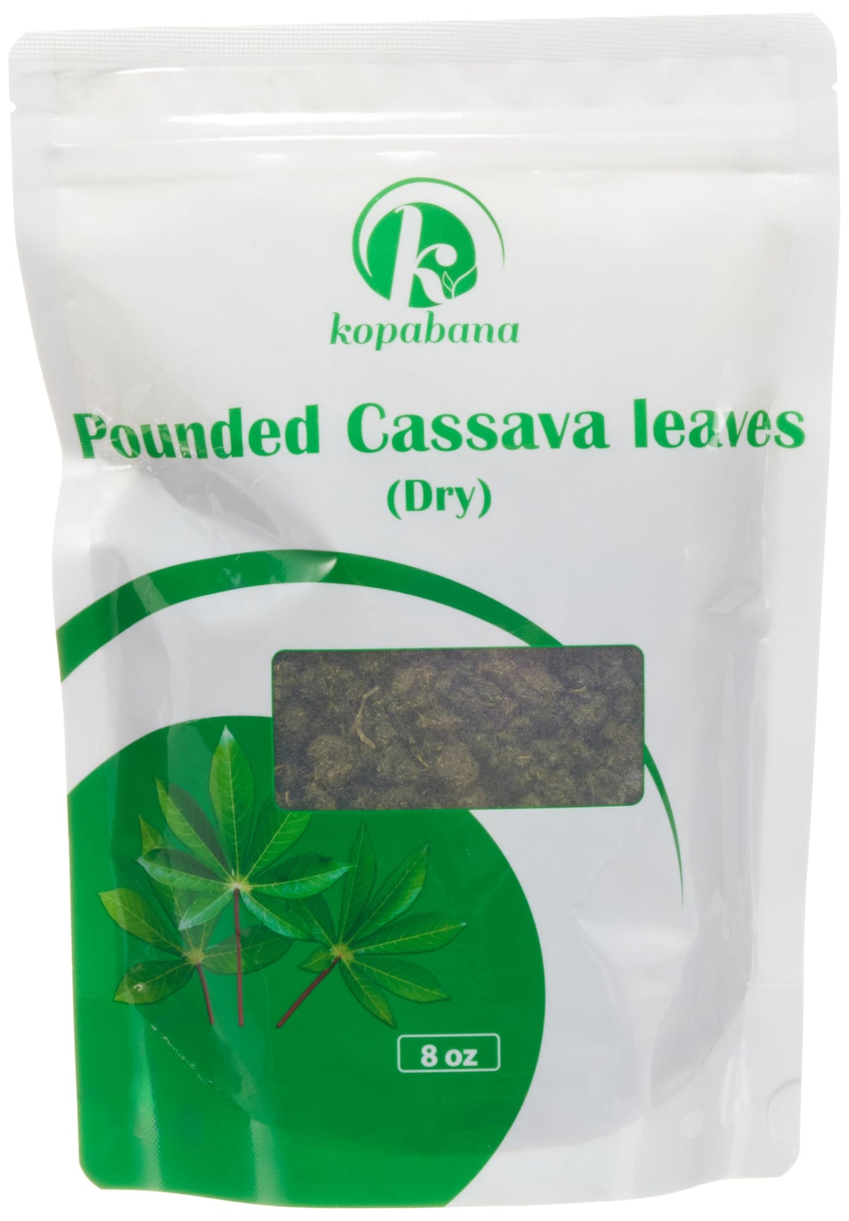 Kopabana packaging of dried cassava leaves in 8oz, ready for storage