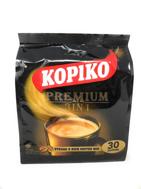 Kopiko 3 in 1 coffee sachets pack shows portable sachets for quick, balanced brews.
