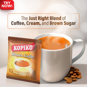 Kopiko Brown Coffee Cup with steam delivering a rich, comforting aroma