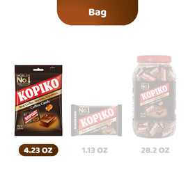 Kopiko Coffee Candy candies inside convenient resealable pouch for quick snacking.