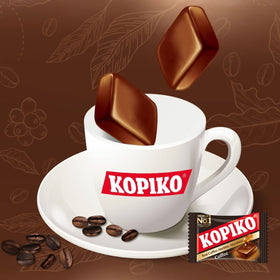Two-pack Kopiko Coffee Candy packaging featuring bold design.