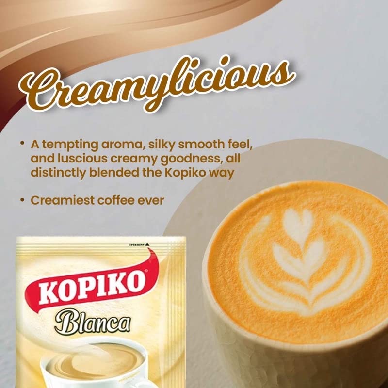 Kopiko Creamy Blanca ready coffee cup with inviting aroma.