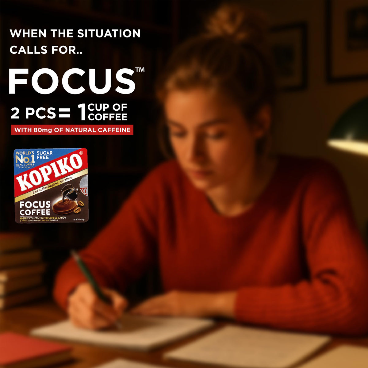 Kopiko Focus candy unwrapped, ready to enjoy anywhere.
